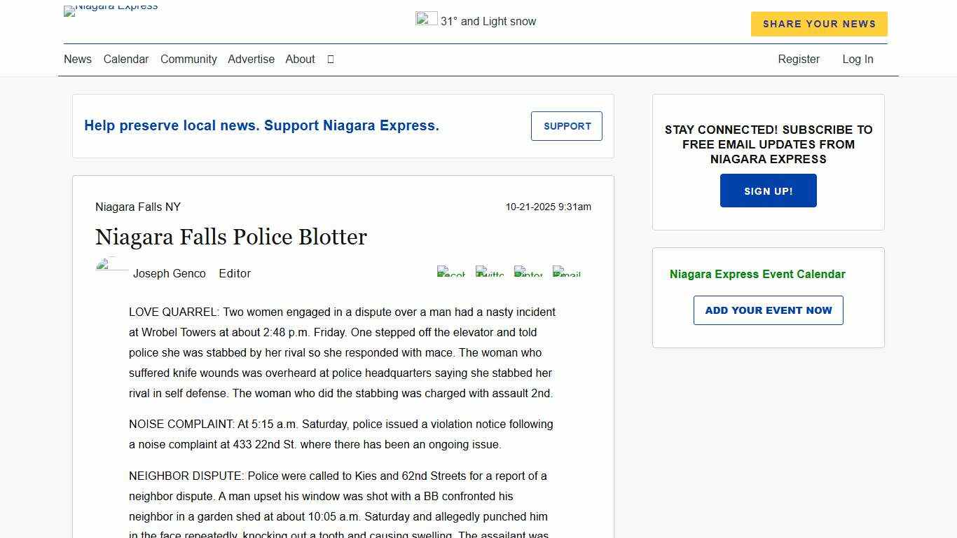 Niagara Falls Police Blotter | Niagara Express