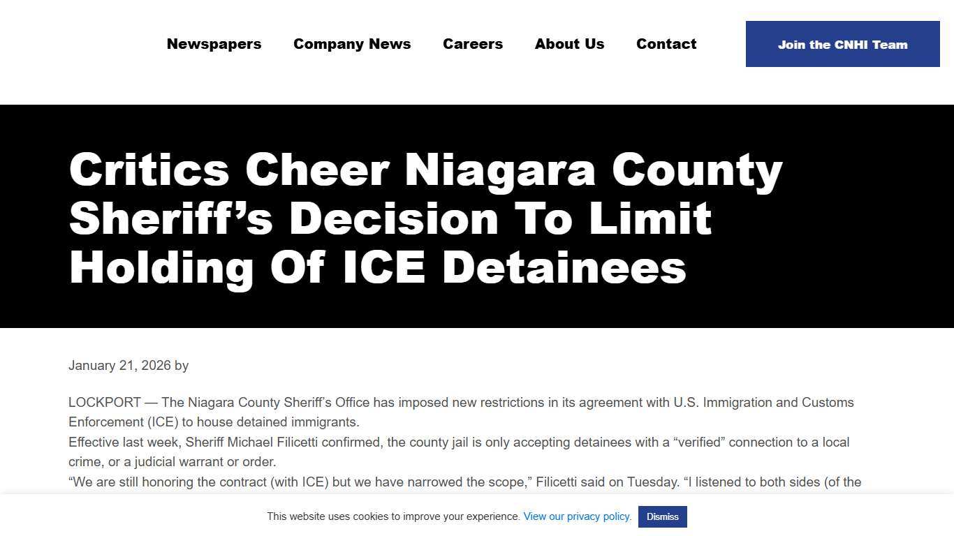 Critics cheer Niagara County sheriff's decision to limit holding of ICE detainees - CNHI