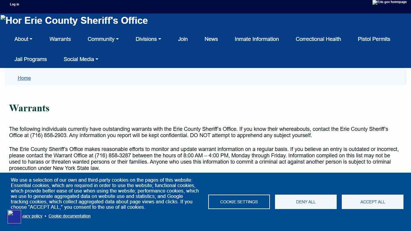 Warrants | Erie County Sheriff's Office